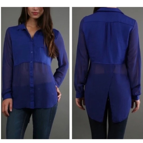 Free People royal blue sheer tunic/blouse - Picture 2 of 11
